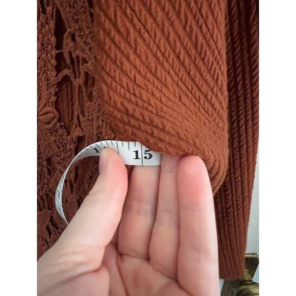 Free People Burnt Orange Open Back Floral Lace Mini Dress Women's SP 3/4 Sleeve - Picture 11 of 13